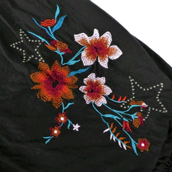 Free People Top Black Embroidered Cut Out Linen Long Balloon Sleeves Oversized S - Picture 5 of 10